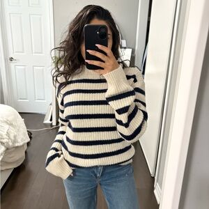 H&M Striped Crewneck Sweater in Cream and Navy